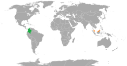 Map indicating locations of Colombia and Malaysia