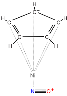 Cyclopentadienyl nickel nitrosyl.svg