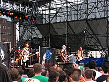 Goldfinger live in Philadelphia in June 2008. From left to right: Darrin Pfeiffer, Kelly LeMieux, John Feldmann and Charlie Paulson