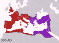 Western Roman Empire (395–476/480 AD) and Byzantine Empire (286/395–1453 AD) in 395 AD.