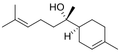 Stereo structural formula of (2R)-6-methyl,(1S)-4-methyl-bisabolol