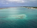 Distant view of the island's beach and lagoon