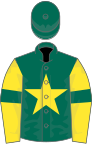 Dark green, yellow star, yellow sleeves, dark green armlets, dark green cap