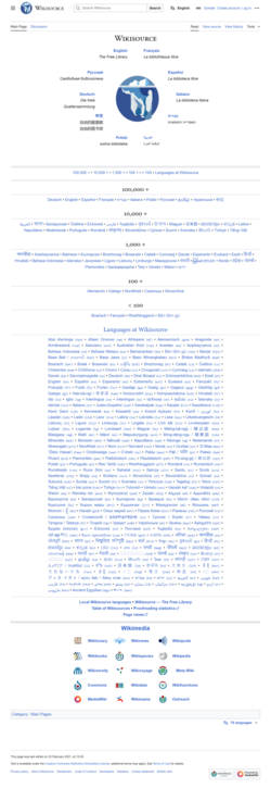 Detail of the Wikisource multilingual portal main page.