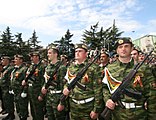 Members of the South Ossetian armed forces during the Victory Day parade in Tskhinvali in May 2009.