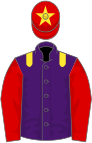 Purple, yellow epaulets, red sleeves, red cap, yellow star