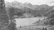 Lake with mountains in background