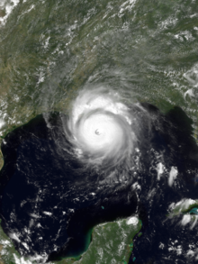 A satellite imagery showing a hurricane approaching Louisiana