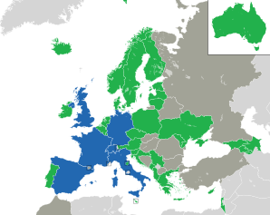 A coloured map of the countries of Europe