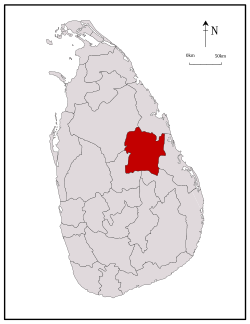 Map of Sri Lanka with Polonnaruwa District highlighted