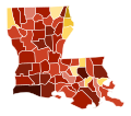 Image 50Map of parishes in Louisiana by racial plurality, per the 2020 U.S. census Legend Non-Hispanic White   40–50%   50–60%   60–70%   70–80%   80–90%   90%+ Black or African American   40–50%   50–60%   60–70%   70–80% (from Louisiana)