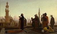 Prayer in Cairo, 1865, depicting worshippers on a rooftop at prayer time