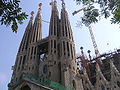 Some of the finished towers of Sagrada Família, Barcelona, Catalonia, Spain