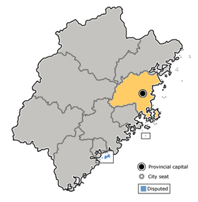 Fuzhou is highlighted on this map