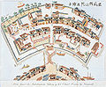 Ground-plan of the Dutch trade-post on the island Dejima at Nagasaki. An imagined bird's-eye view of Dejima's layout and structures (copied from a woodblock print by Toshimaya Bunjiemon of 1780).