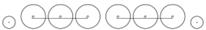 Diagram of one small leading wheel, six large driving wheels in two trios, each trio joined by coupling rods, and one small trailing wheel