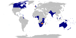 The Commonwealth (blue = present members, orange = former members, green = suspended members)