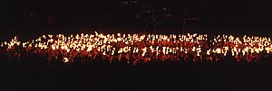 5 – The Circle Round the Galley. When all the torchbearers arrive at the final resting spot of the galley, they form a circle round it and sing the traditional Up Helly Aa song.