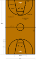 A diagram of a FIBA basketball court