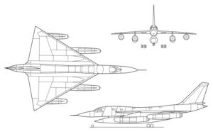 Orthographically projected diagram of the B-58 Hustler