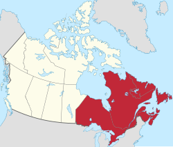 Eastern Canada (red) within the rest of Canada (tan)