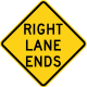 Right lane ends warning sign