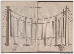 Primer dibujo de un puente colgante, de Fausto Veranzio, ca. 1595/1616