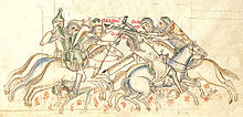 13th century drawing of mounted warriors fighting