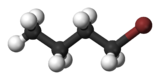 Ball and stick model of 1-bromobutane