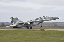 MiG-29A Fulcrum-C ("05 WHITE") takes off from Starokostiantyniv Air Base during "Clear Sky 2018" exercise, 9 October 2018