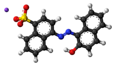 Ball-and-stick model of the component ions of acid red 88