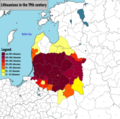 Image 25Distribution of ethnic Lithuanian population during the 19th century   over 50% Lithuanian   30% – 50% Lithuanian   20% – 30% Lithuanian   10% – 20% Lithuanian   5% – 10% Lithuanian   3% – 5% Lithuanian   1% – 3% Lithuanian (from History of Lithuania)