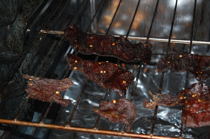 File:Beef jerky being dried.jpg