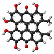 Ball-and-stick model of the hypericin molecule