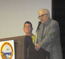 Author Whitley Strieber and Ann Strieber, lecturing to MUFON