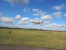 A plane lands at Stansted airport