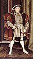 Enrique VIII según un Holbein de 1537. Copia posterior de un artista desconocido después del mural destruido de Hans Holbein el Joven en el Palacio de Whitehall.[g]​