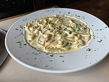 Fettuccine Alfredo with shrimp.