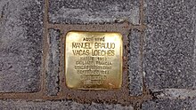 Detalle de la Stolpersteine en recuerdo de Manuel Vacas Loeches