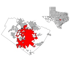 Location within Travis County in Texas