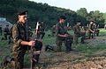 Soviet naval infantrymen in 1990 with bayonet-equipped AKS-74 rifles.