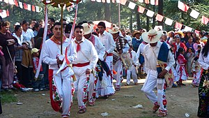 Otomi dancers from San Jeronimo Acazulco in Mexico state performing the traditional Danza de los Arrieros