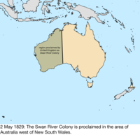 Map of the change to the founding colonies of Australia on 2 May 1829