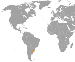 Map indicating locations of Israel and Uruguay