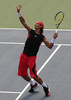 Nadal getting ready to smash at the 2006 US Open.