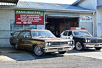 Two New Zealand 1970 Rambler Rebels. The wagon is imported in factory RHD, the sedan locally assembled.