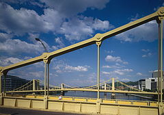 Three self-anchored suspension bridges in Pittsburgh