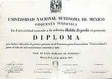 Diploma Orquesta Sinfónica-UNAM - 1947