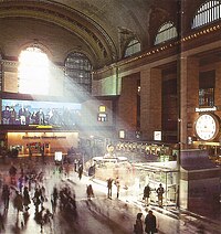 A 1986 image of the Main Concourse with large and bright advertisements throughout