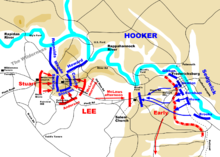 A map showing Stuart's attack on General Daniel Sickles's position in the western outskirts of Chancellorsville.